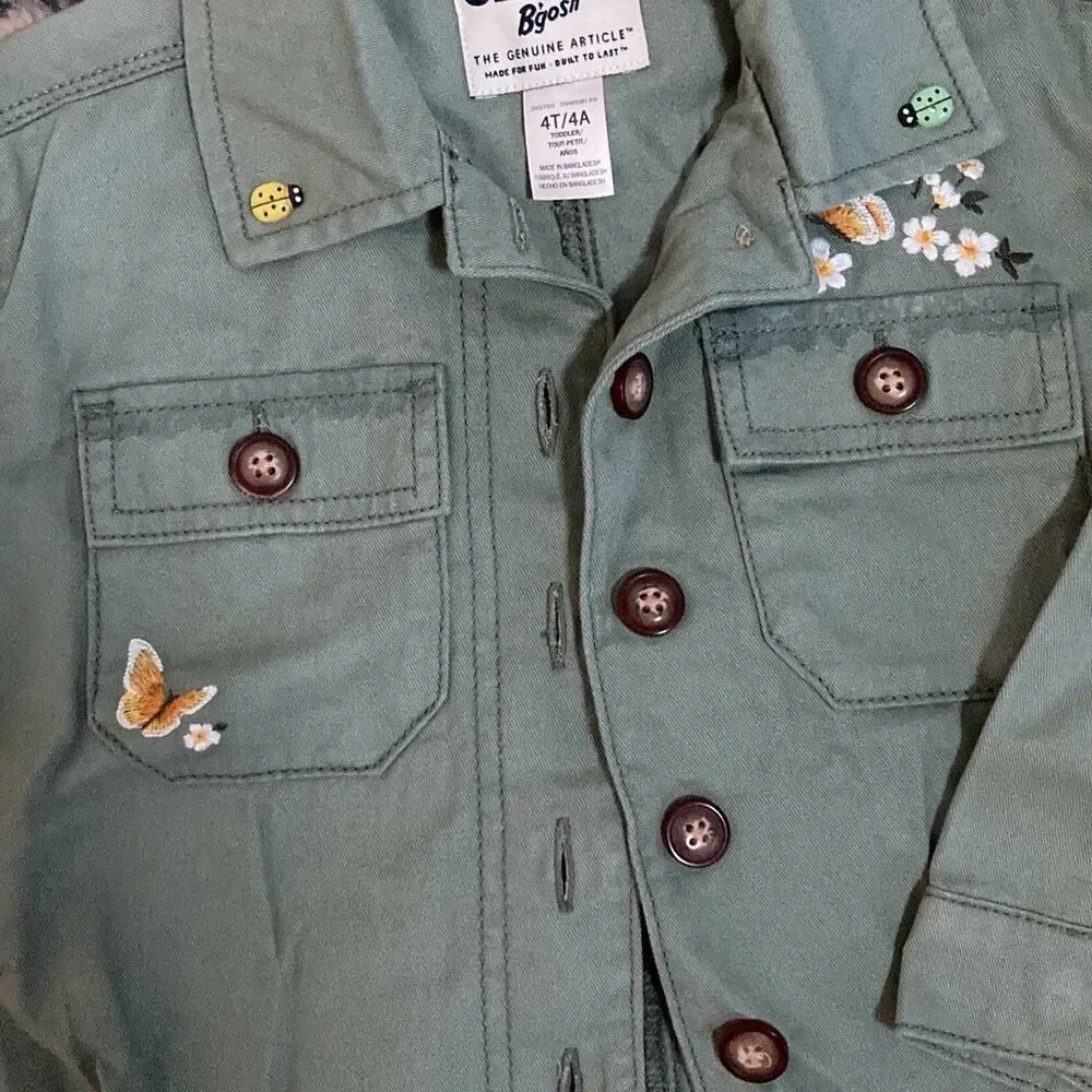 OshKosh B'gosh 4T Sage Embroidered Butterfly Canvas Jacket Girls